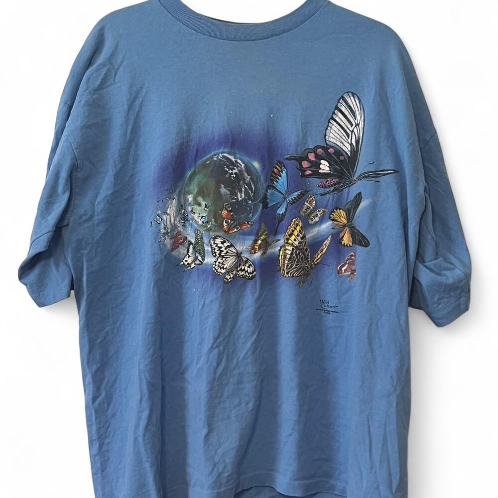 Vintage 1999 Blue Butterfly Single Stitch Double Sided Wild Cotton Graphic Tee